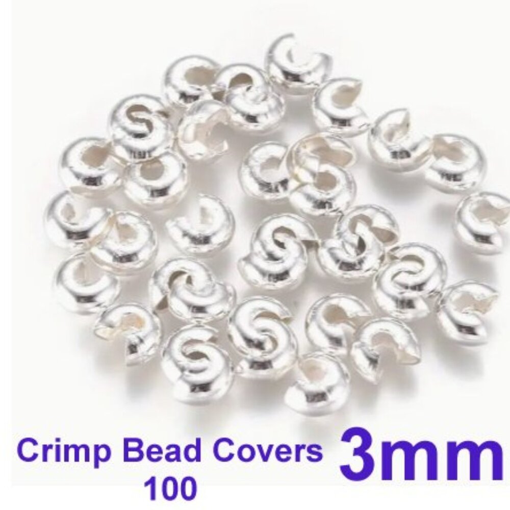 100pcs Silvery Color Brass Crimp Beads Covers, 3mm